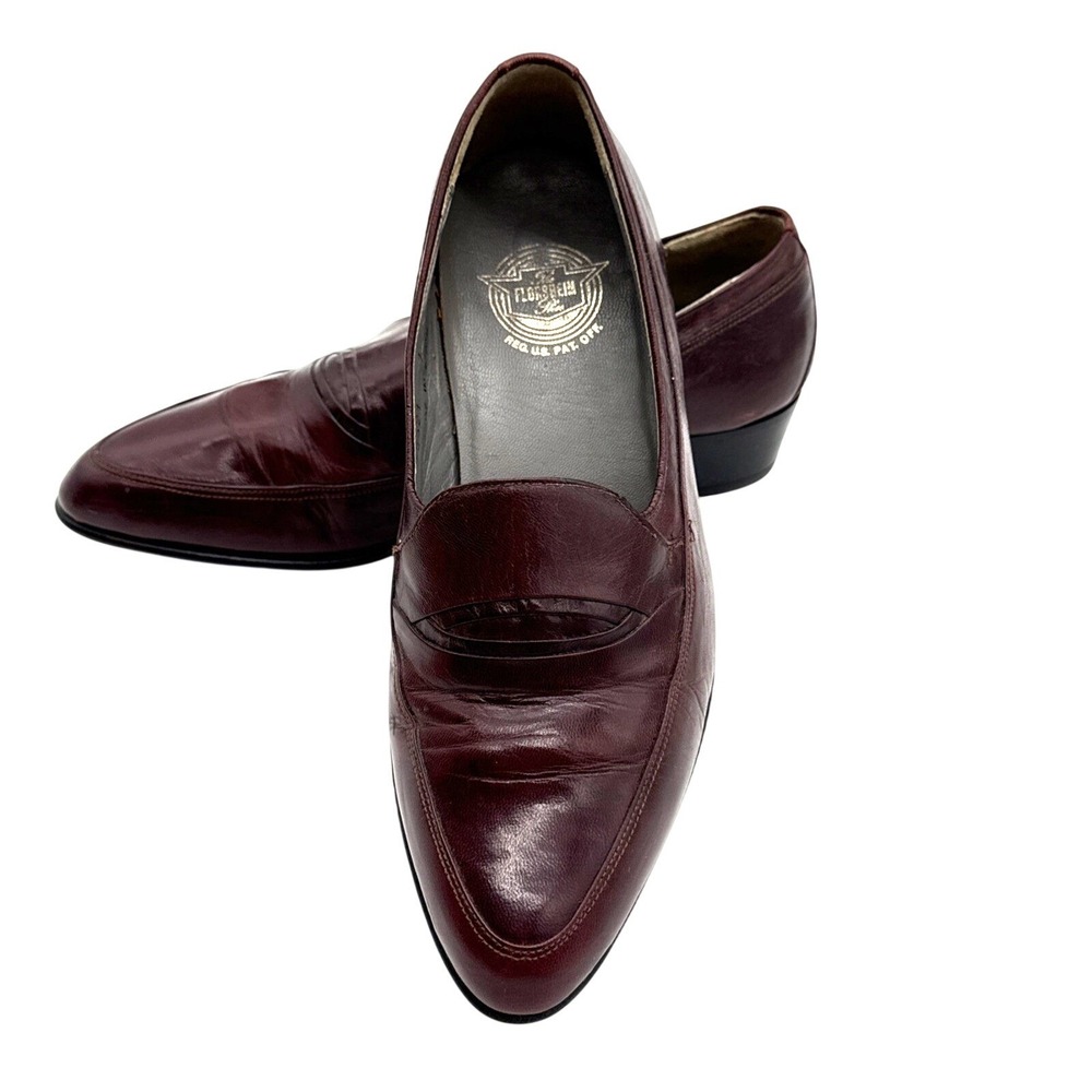 Vintage Florsheim Women's Burgundy Leather Pointed Toe Penny Loafers 7D Spain